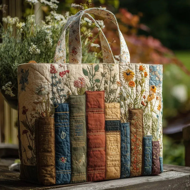 Handgemaakte Matelassé Tas - Boeken en Bloemen