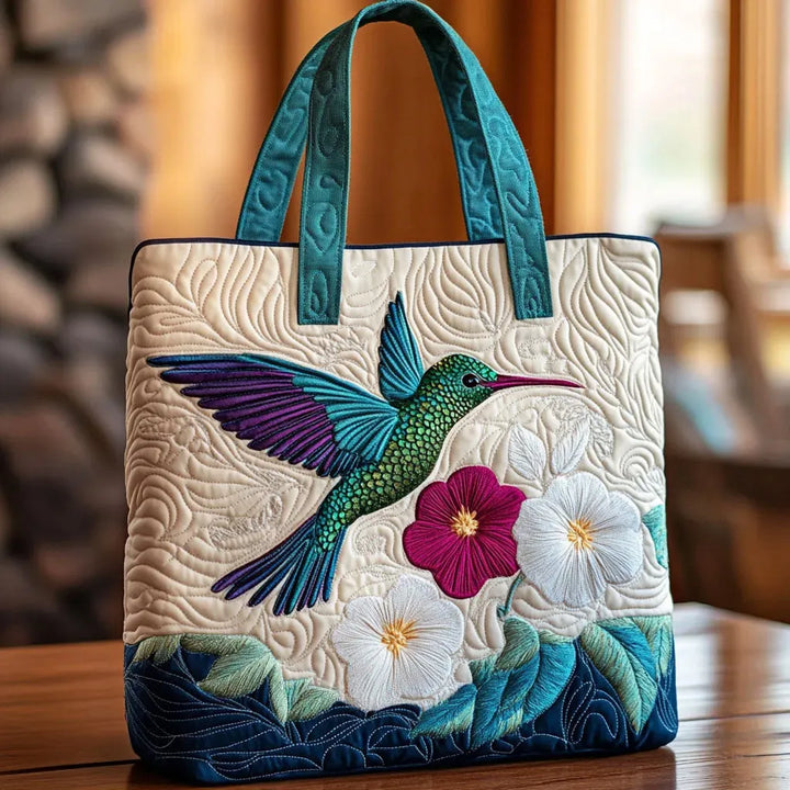 Gequilte Tas - Kolibrie en Witte Bloem