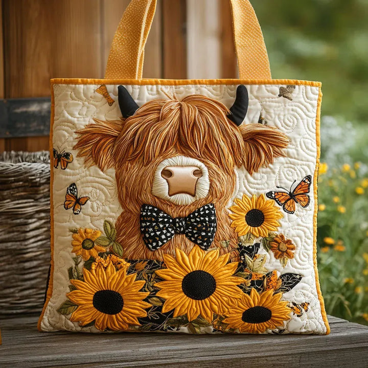 Gequilted Tas - Hooglanden Koe met Zonnebloemen
