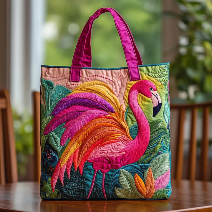 Gequiltede Tas - Regenboog Flamingo