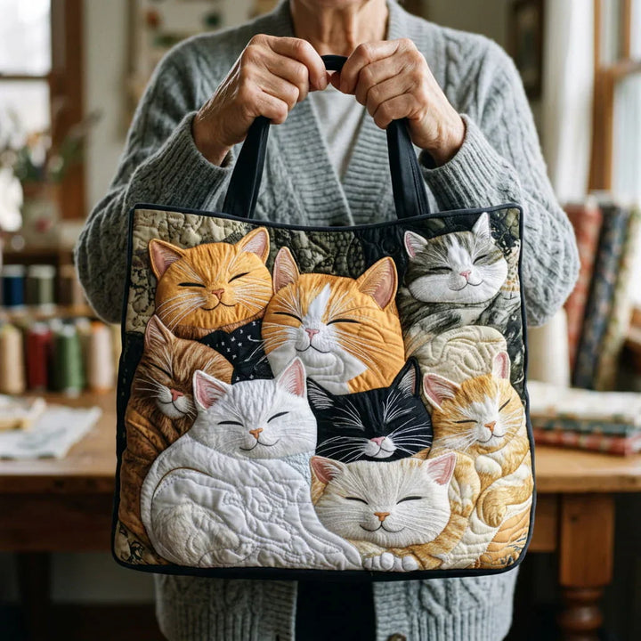 Ambachtelijke Gequilt Tote - Slapende Kittens