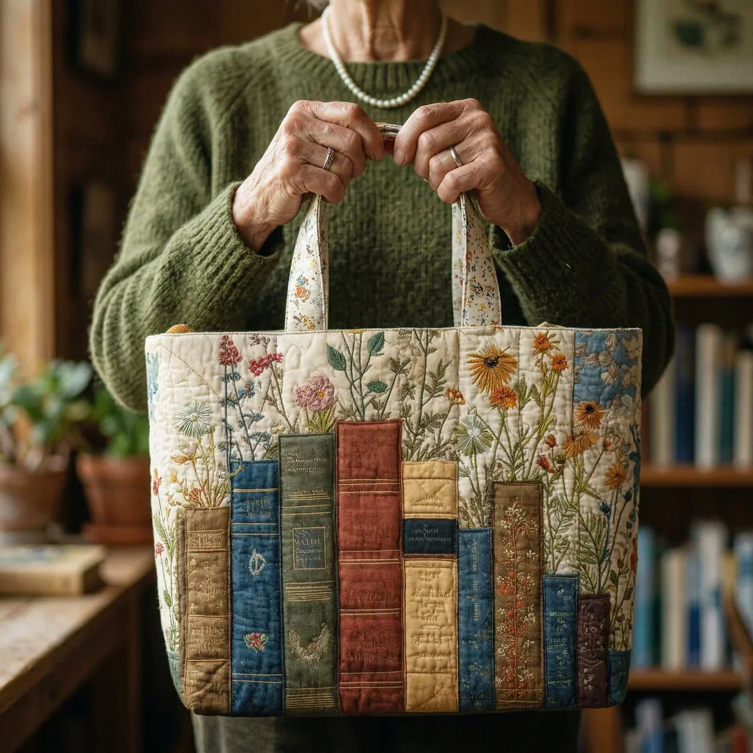 Handgemaakte Matelassé Tas - Boeken en Bloemen