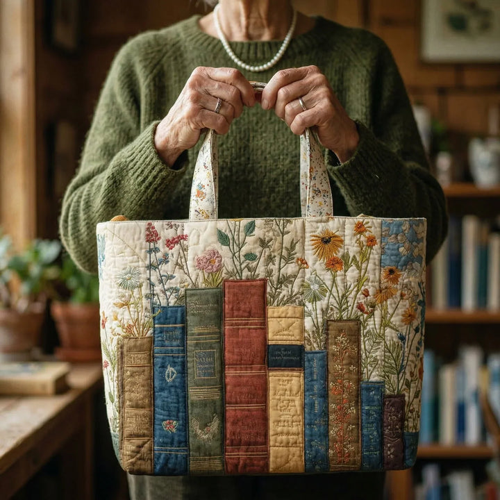 Handgemaakte Matelassé Tas - Boeken en Bloemen