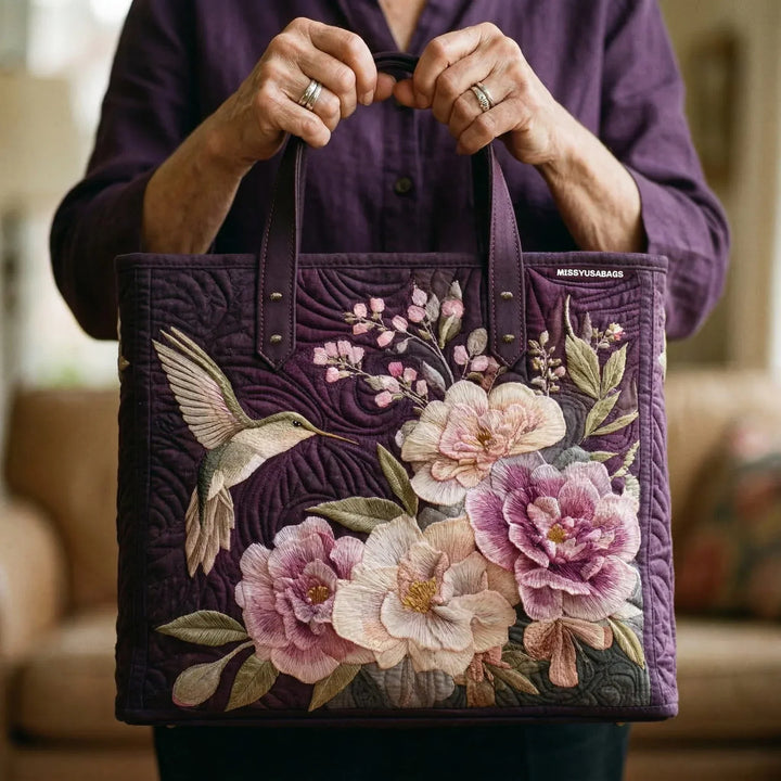 Handgemaakte Gequiltete Tas - Kolibries en Orchideeën