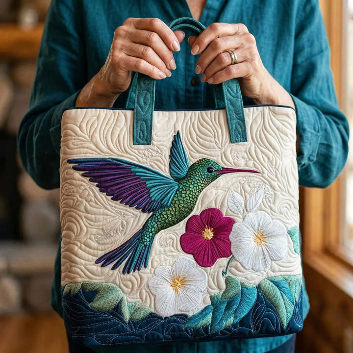 Gequilte Tas - Kolibrie en Witte Bloem