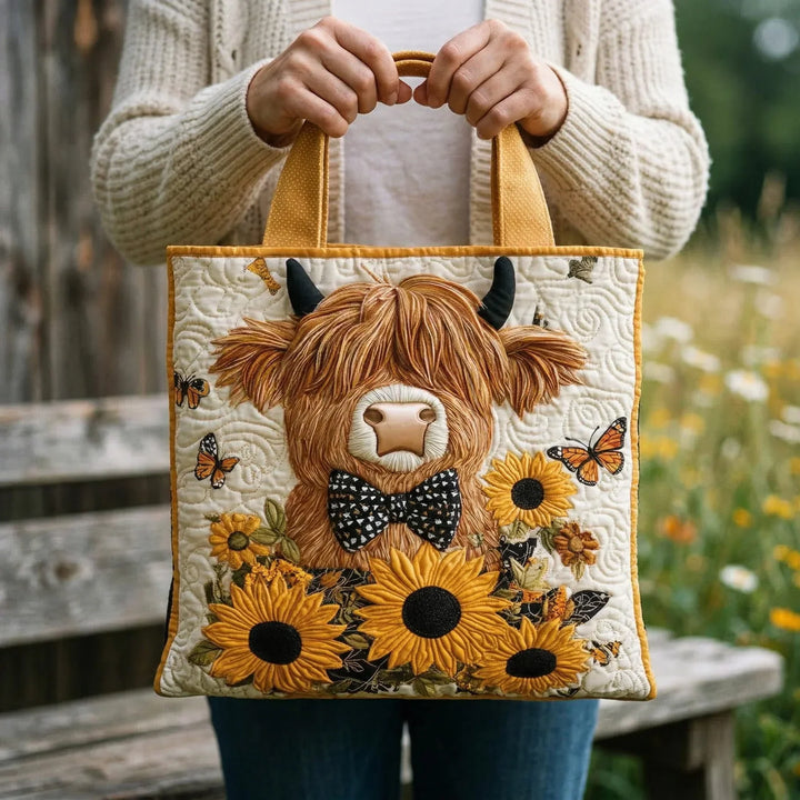 Gequilted Tas - Hooglanden Koe met Zonnebloemen