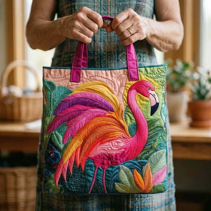 Gequiltede Tas - Regenboog Flamingo